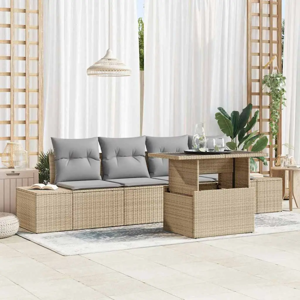 Ensemble de Canapés 5 pcs Beige et Gris clair polyrotin vidaXL 3349086