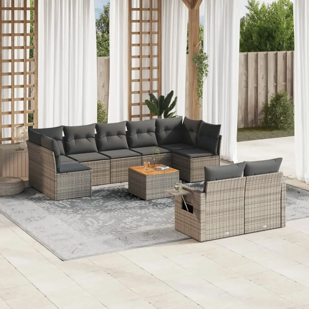 Ensemble de Jardin Modulable 10 pcs Poly Rotin Gris avec Coffres de Rangement pour Extérieur – ComfortXL Outdoor Living