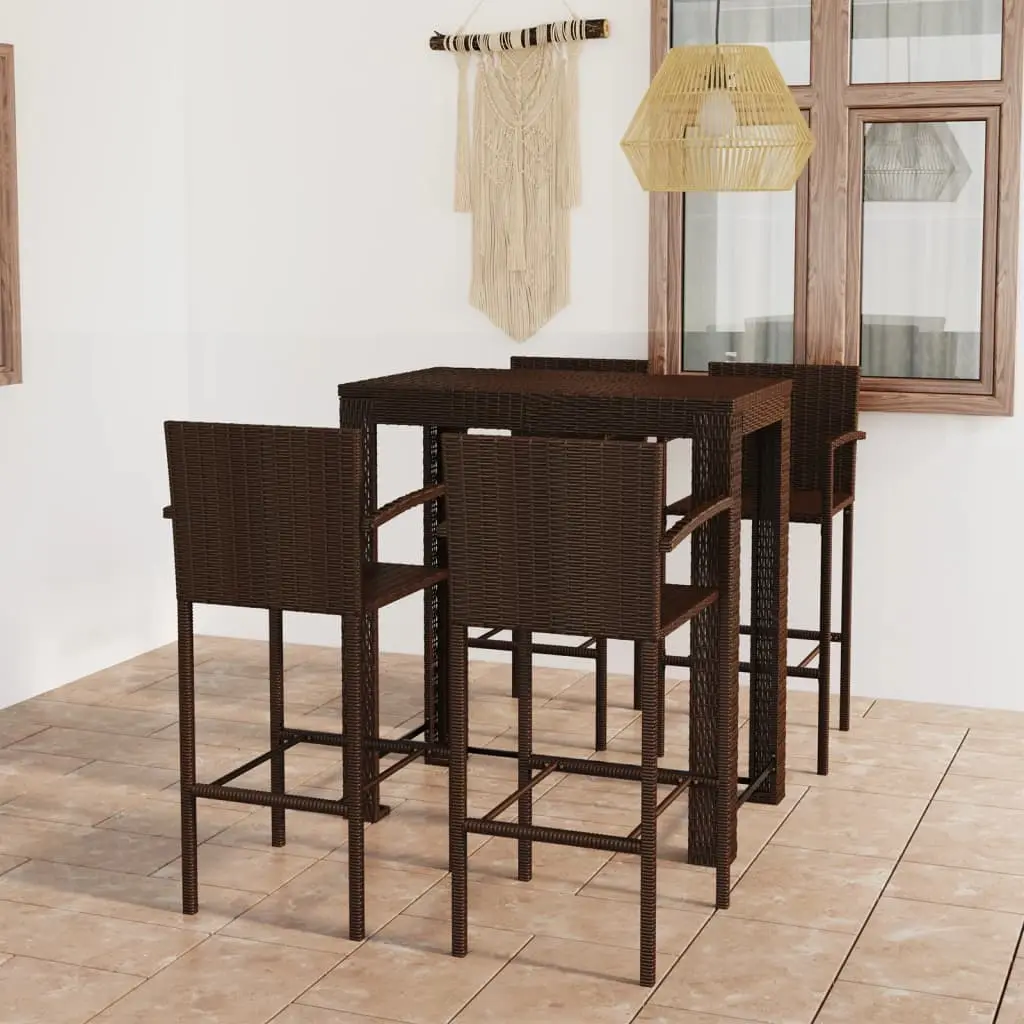 Ensemble de bar d’extérieur 5 pcs accoudoir Poly rotin Marron vidaXL 3064810