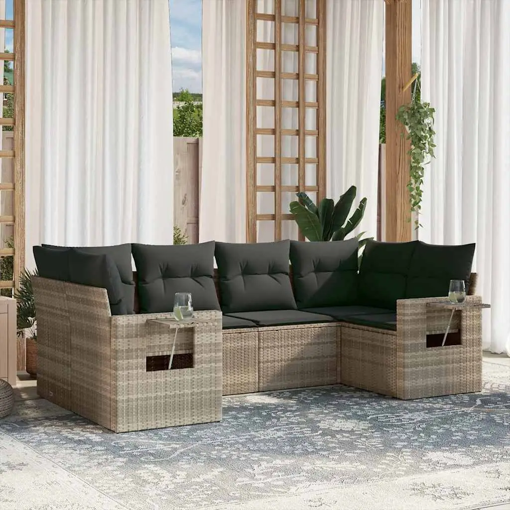 Ensemble de Jardin Modulable 6 Places Gris Clair, Mobilier d’Extérieur avec Tablettes Latérales Rabattables – ComfortXL Outdoor Living