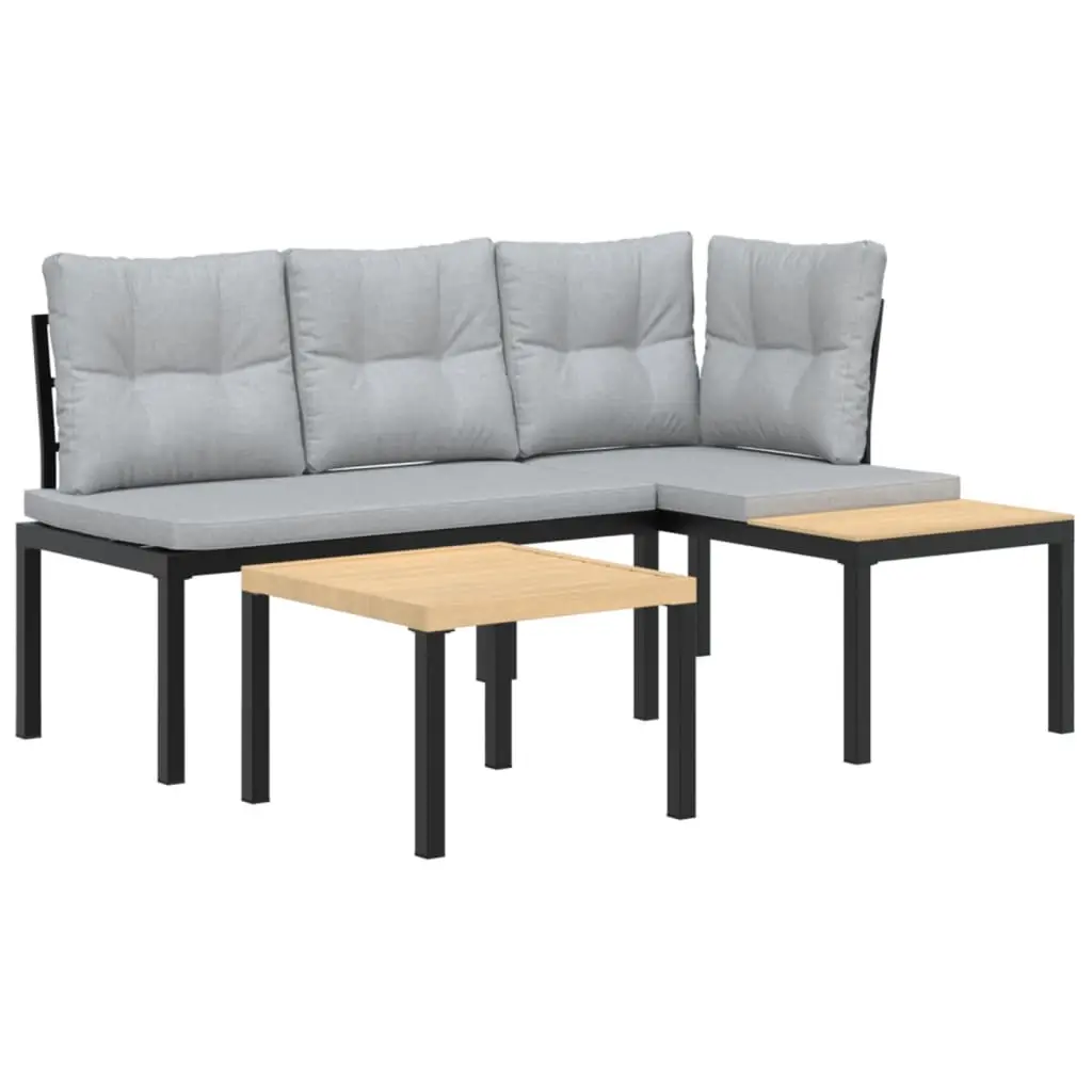 Ensemble de 3 pcs banc de jardin avec coussins – Banc d’extérieur – Banquette noir-JU11364