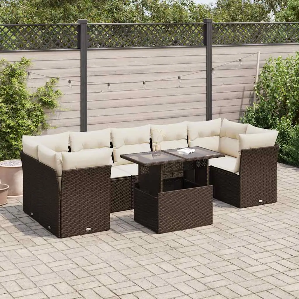 Ensemble de jardin 8 pcs résine tressée avec table modulable et rangement Marron – ComfortXL Outdoor Living
