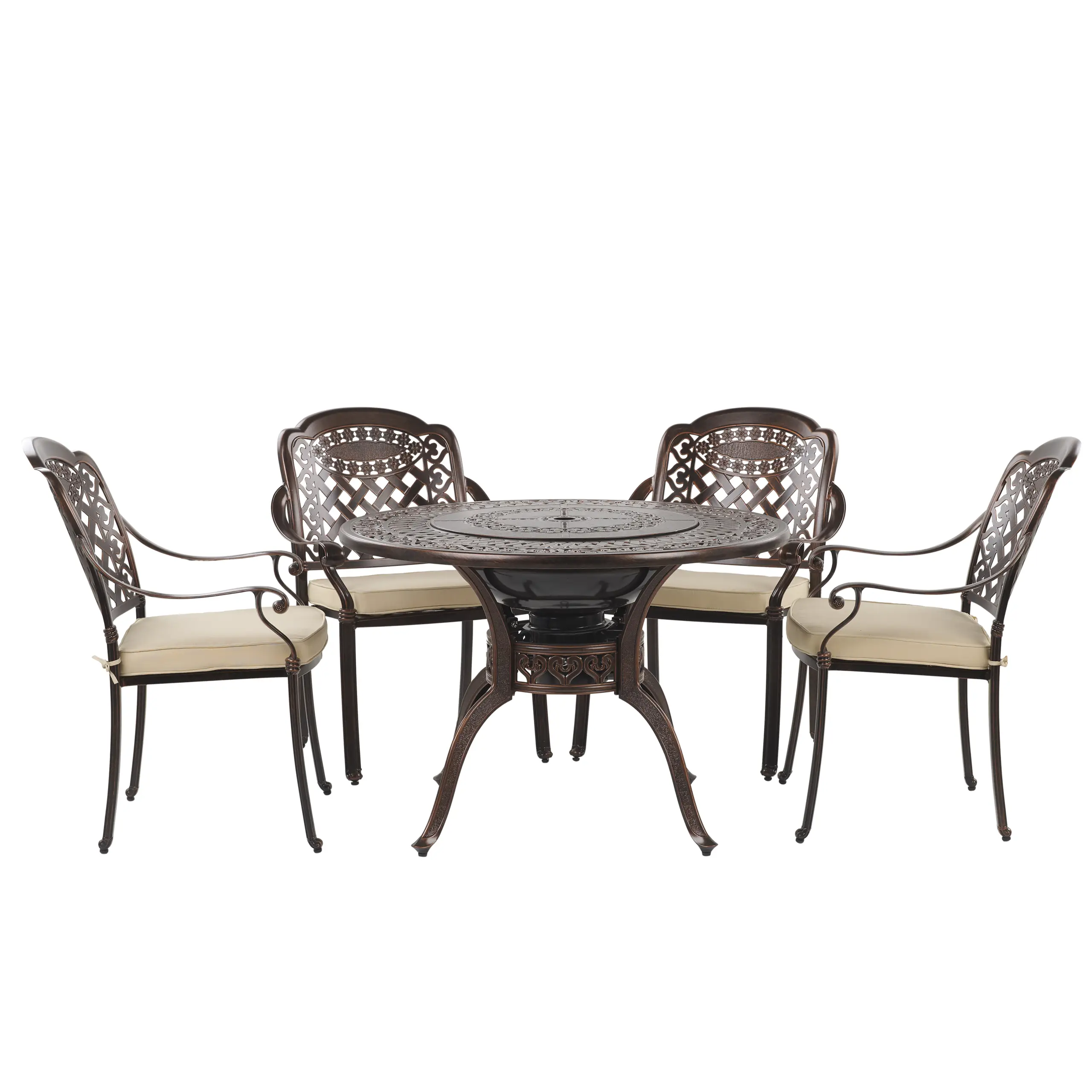 Ensemble de Repas de Jardin Table avec Barséro Grill et 4 Chaises Assorties en Aluminium Marron Cuivré Vieilli pour Extérieurs Vintage Beliani Marron