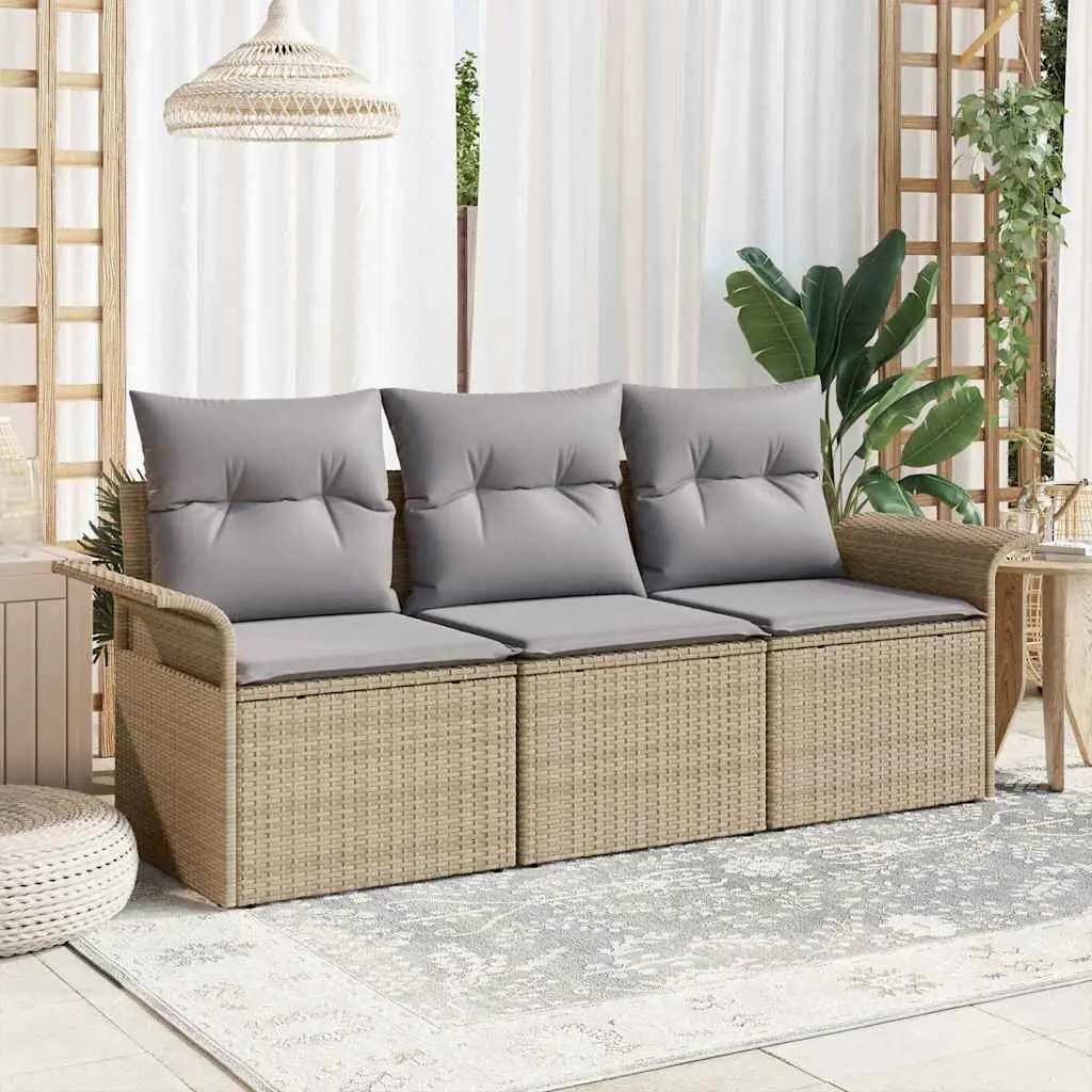 Ensemble Canapé Jardin 3 Pièces Résine Tressée Beige, Salon Compact Coussins Gris – ComfortXL Outdoor Living