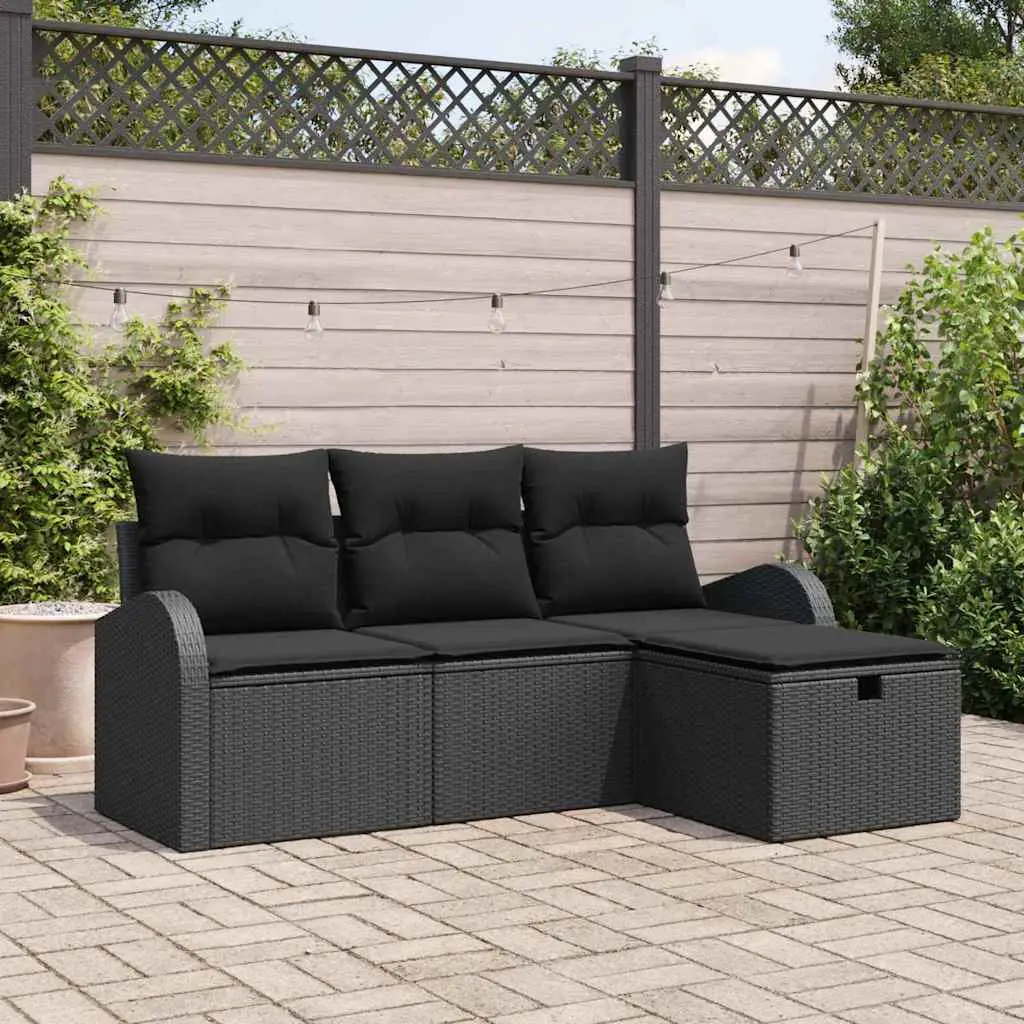 Ensemble de Canapés avec coussin 4 pcs Noir polyrotin vidaXL 3359052