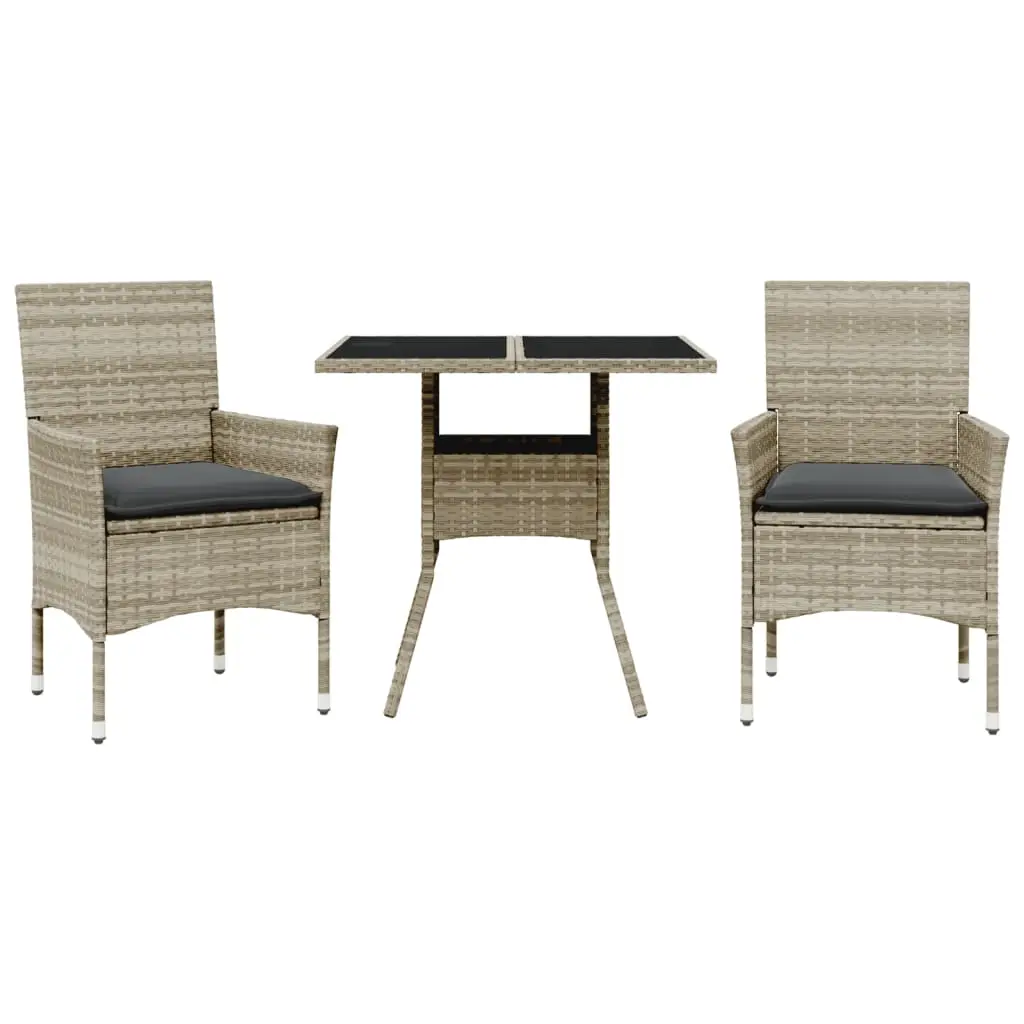 Ensemble de 3 pcs table de jardin et chaises avec coussins – mobilier de jardin rotin et verre-JU2902