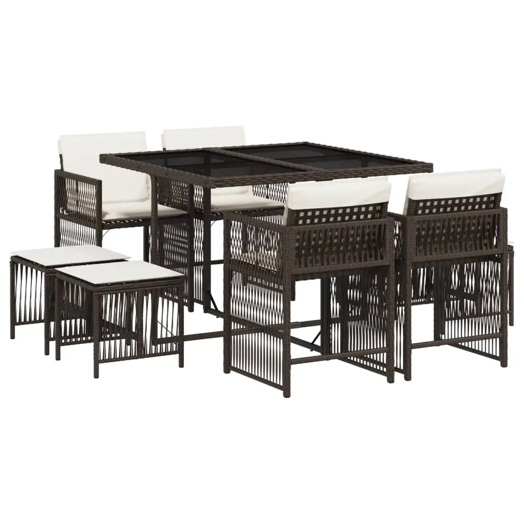Ensemble de 9 pcs table de jardin et chaises avec coussins – mobilier de jardin marron poly rotin-JU2772