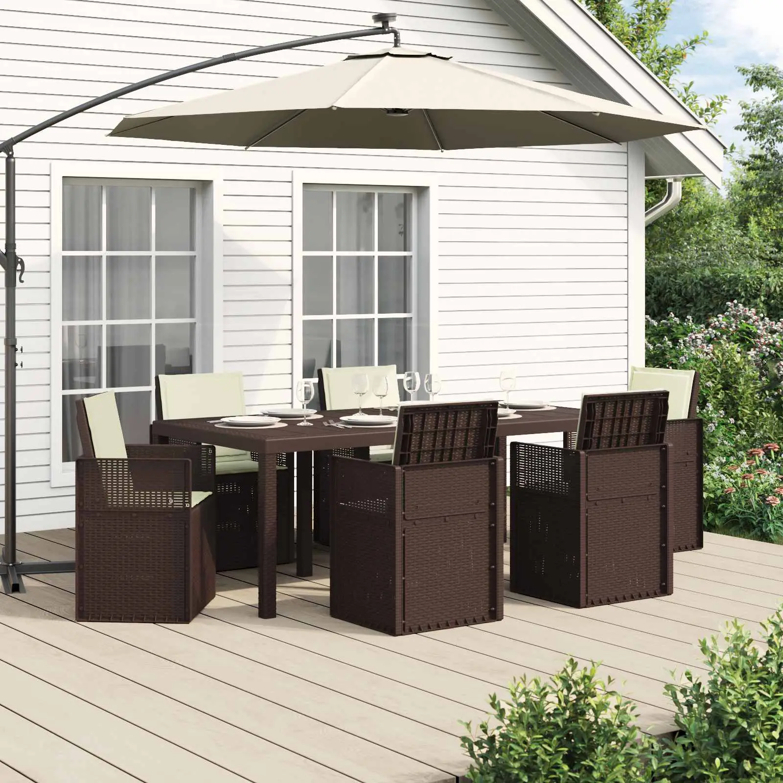 Ensemble de salle à manger pour jardin 7 pcs Marron et crème PP vidaXL 3430075
