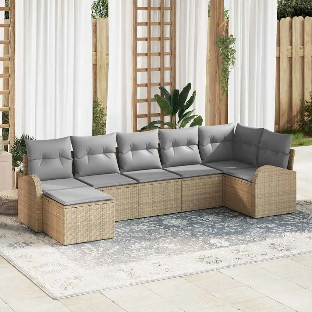 Ensemble de Canapés avec coussin 7 pcs Beige polyrotin vidaXL 3354799