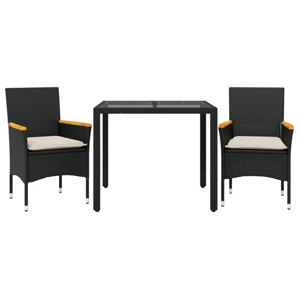 Ensemble de 3 pcs table de jardin et chaises avec coussins – mobilier de jardin noir rotin verre-JU2571
