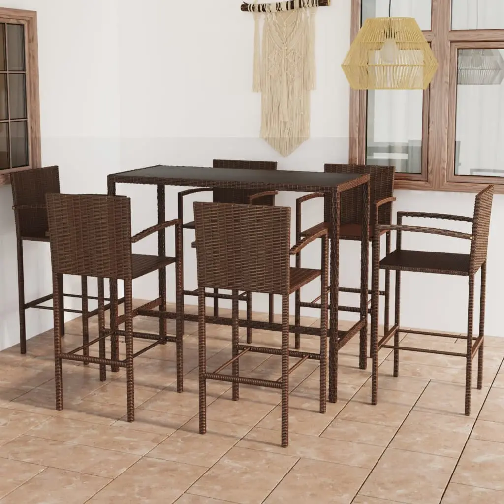Ensemble de bar de jardin 7 pcs Résine tressée Marron vidaXL 3064845