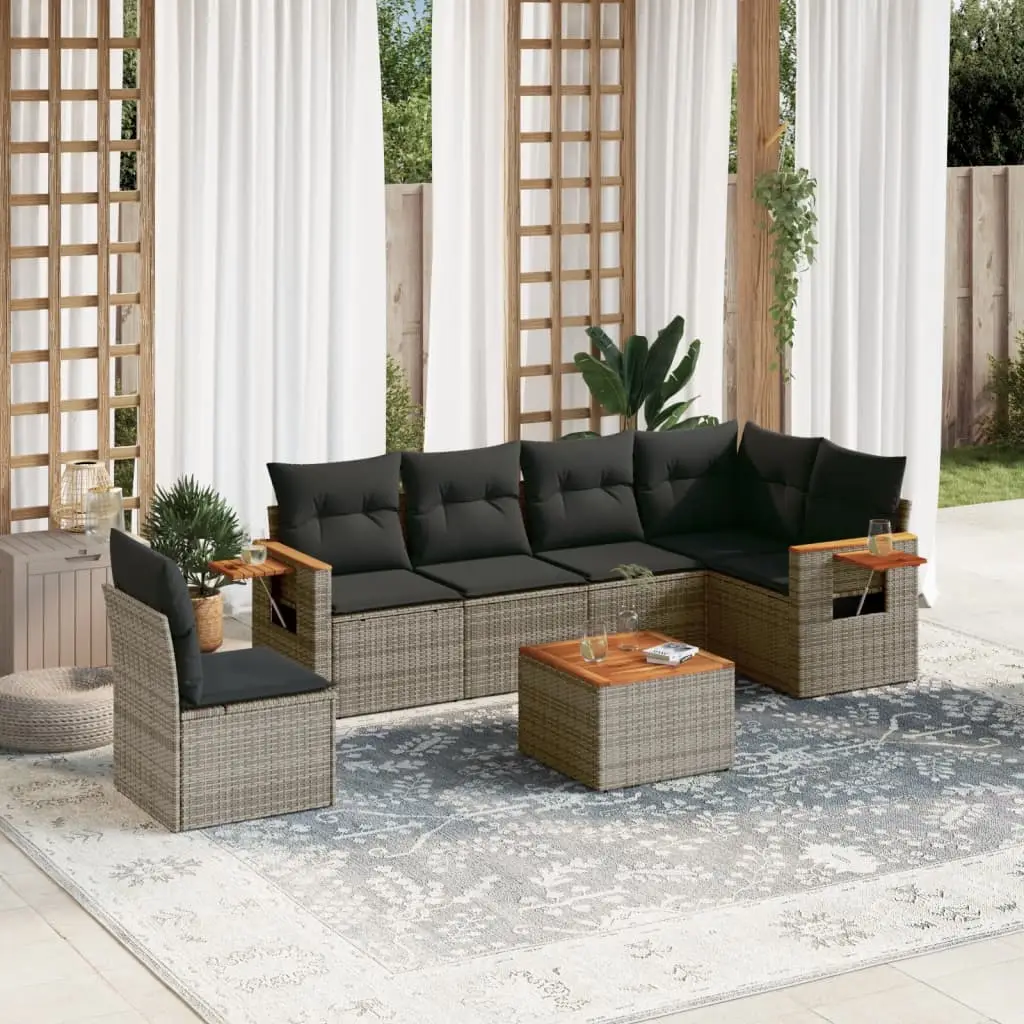 Ensemble de Jardin 7 pcs en Résine Tressée Grise avec Rangement et Coussins Gris Foncé – ComfortXL Outdoor Living