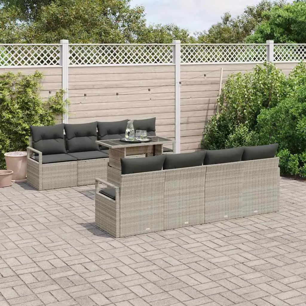 Ensemble de jardin 9 pièces 8 places en résine tressée modulable Gris clair – ComfortXL Outdoor Living