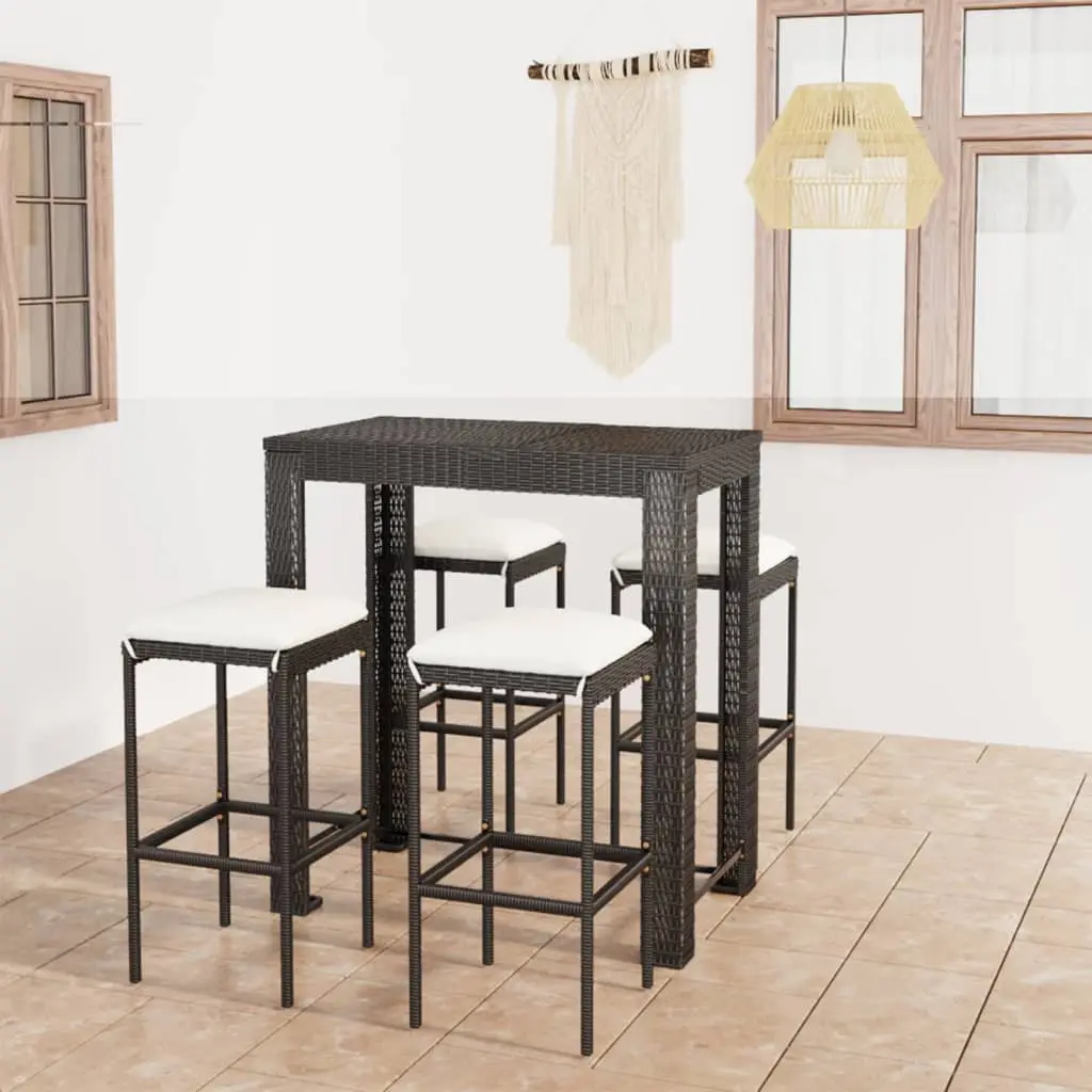 Ensemble de bar de jardin 5 pcs et coussins Résine tressée Noir vidaXL 3064781
