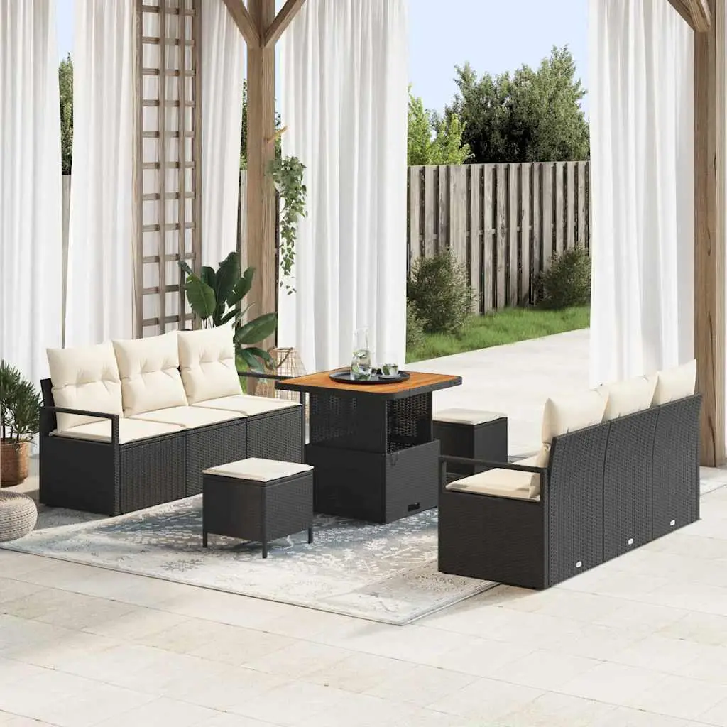 Ensemble de canapé de jardin avec coussin 9 pcs Noir polyrotin vidaXL 3362475
