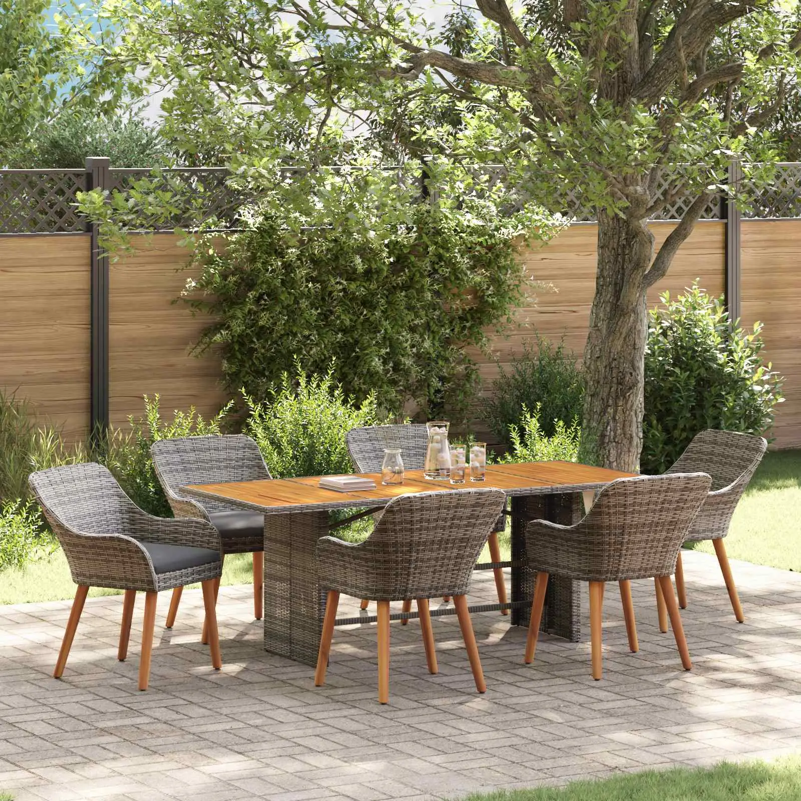 Ensemble de salle à manger pour jardin 7 pcs Gris polyrotin vidaXL 3261627