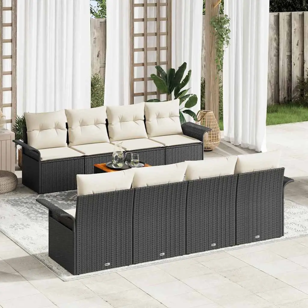 Ensemble de canapé de jardin avec coussin 9 pcs Noir polyrotin vidaXL 3347299