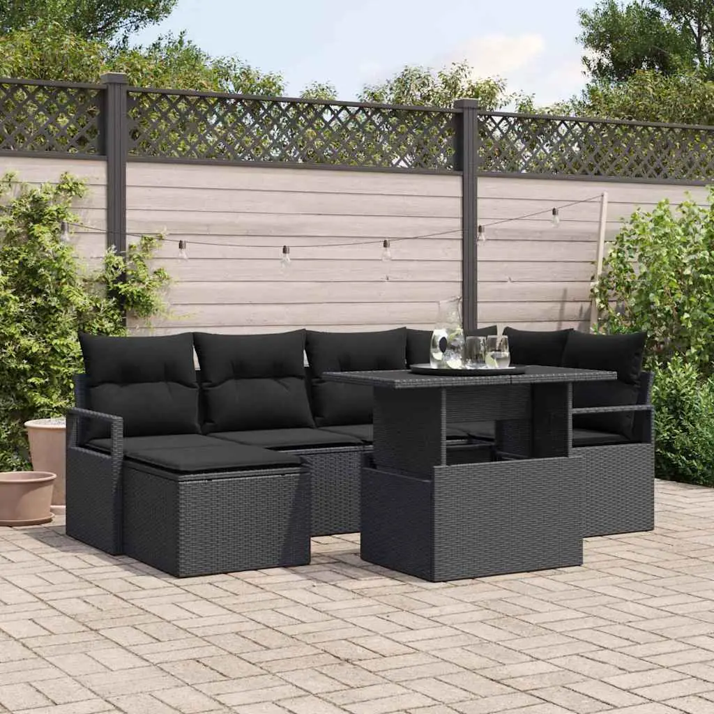 Ensemble de jardin 7 pièces 5 places en résine tressée avec pouf Noir – ComfortXL Outdoor Living