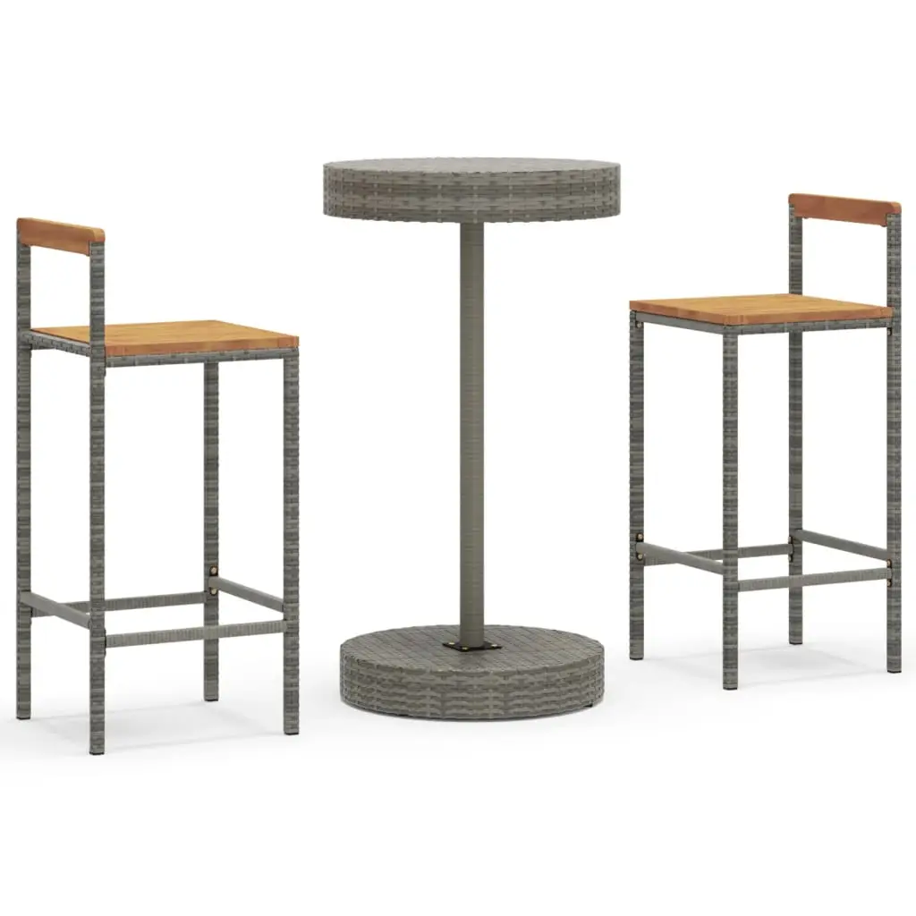 Ensemble de 3 pcs bar de jardin – Mobilier d’extérieur gris poly rotin/bois massif acacia-JU2155