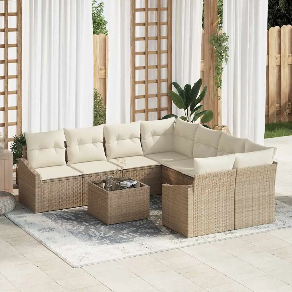 Ensemble de Canapés avec coussin 9 pcs Beige et crème polyrotin vidaXL 3346661