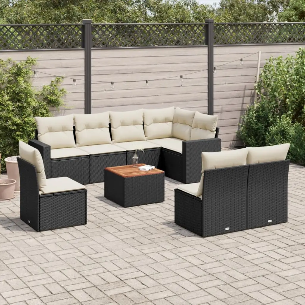 Ensemble canapé de jardin modulable 9 pièces résine tressée pour extérieur Noir et Blanc Crème – ComfortXL Outdoor Living