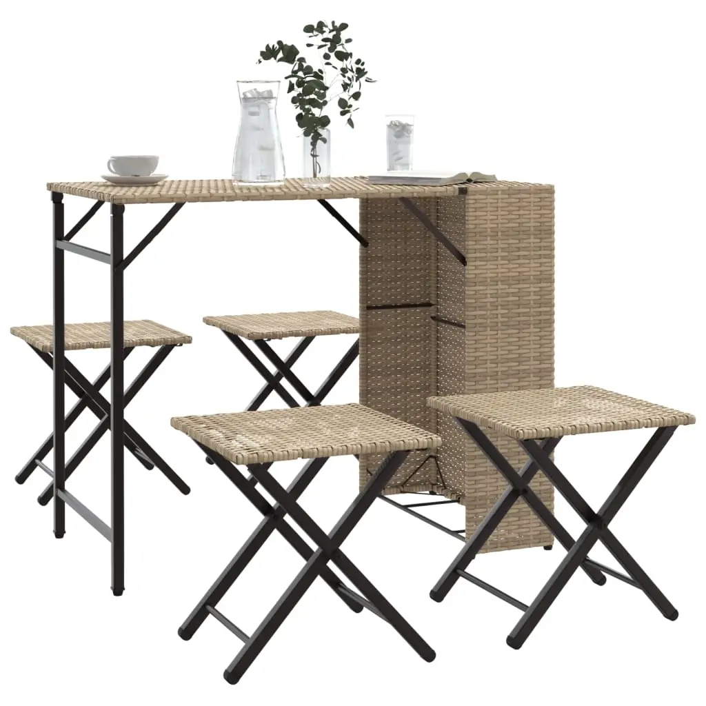 Ensemble de Jardin Repas 5 pcs Pliable Résine Tressée Camping Beige – ComfortXL Outdoor Living