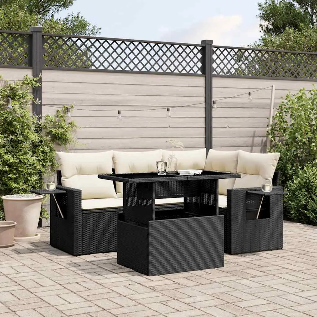Ensemble de balcon 5 pièces résine tressée table fonctionnelle Noir – ComfortXL Outdoor Living