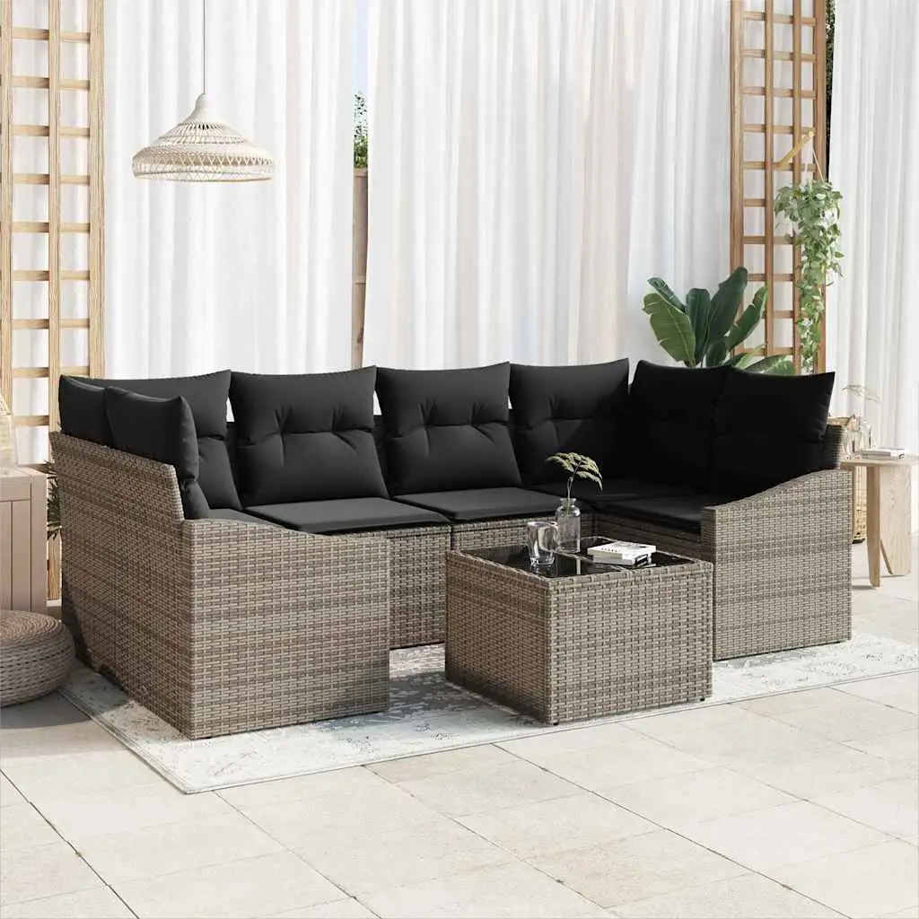 Ensemble de Canapés avec coussin 7 pcs Gris polyrotin vidaXL 3346619