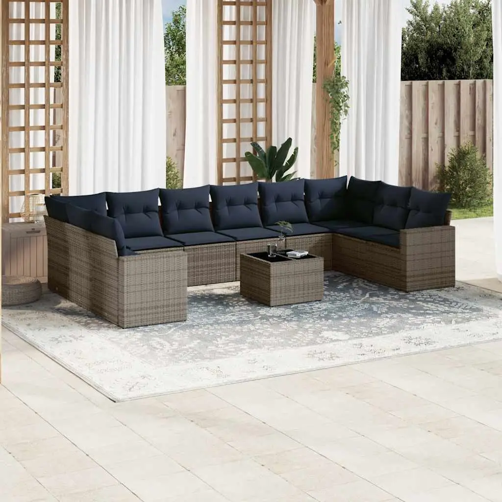 Ensemble canapé de jardin 11 éléments résine tressée modulable pour extérieur Gris et Bleu – ComfortXL Outdoor Living
