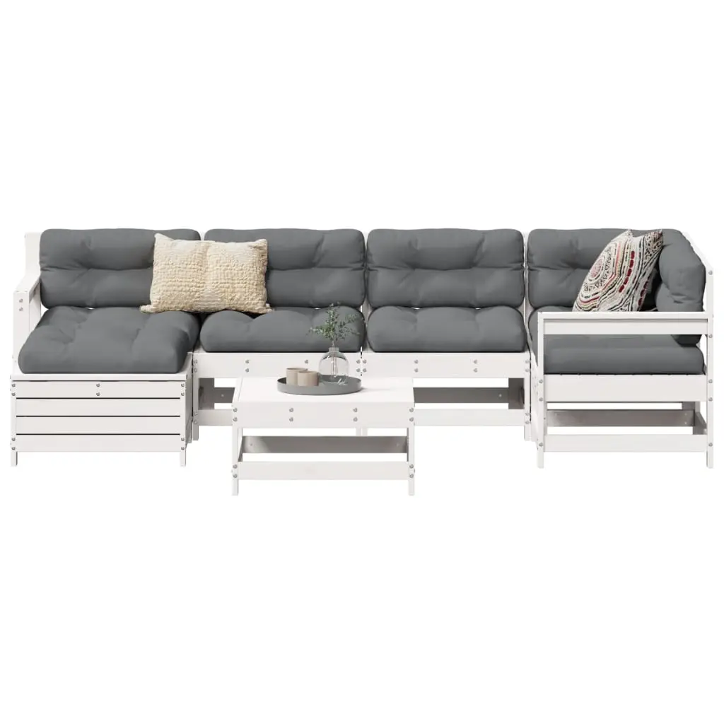 Ensemble de jardin en bois 7 pièces modulable avec 2 repose-pieds pour patio Blanc – ComfortXL Outdoor Living