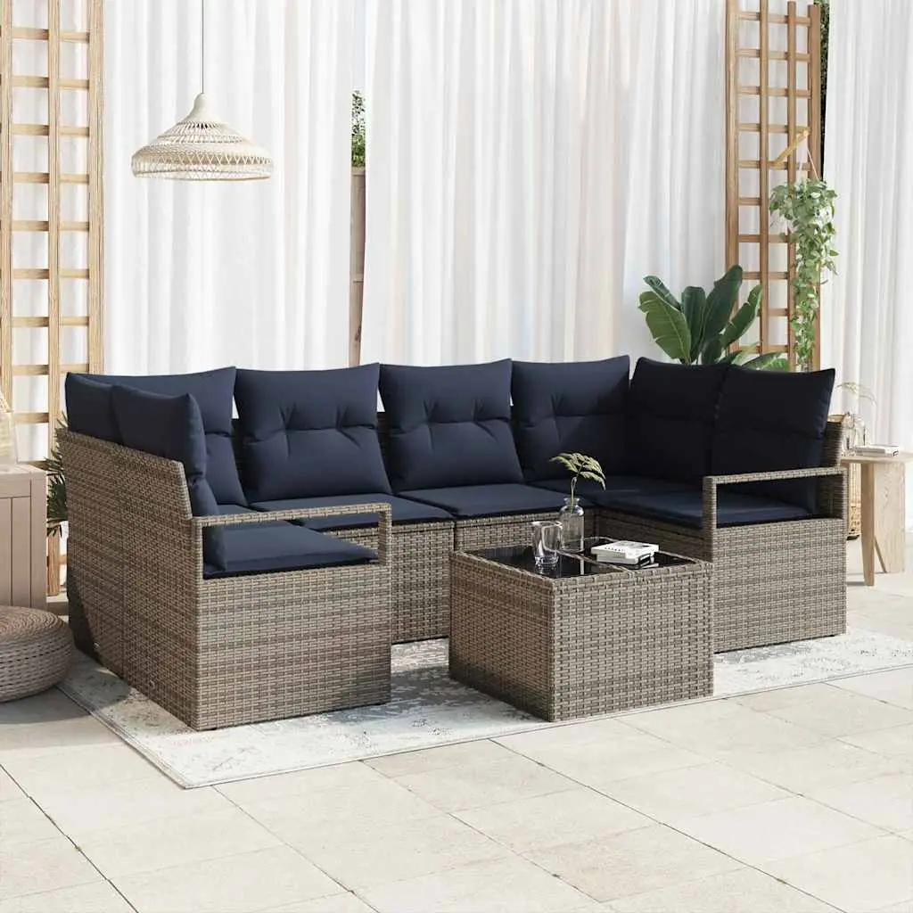 Ensemble de Canapés 7 pcs Gris et bleu polyrotin vidaXL 3346285