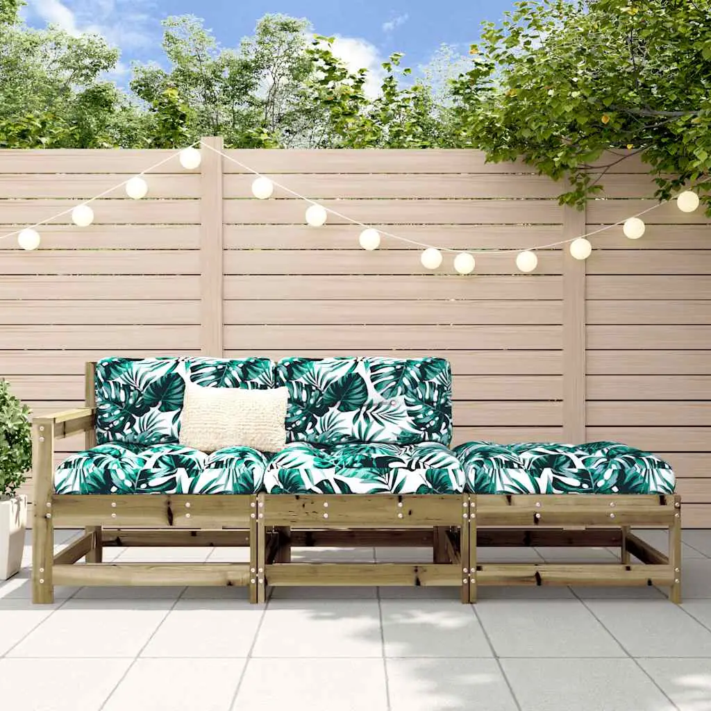Ensemble de Jardin Bois Pin Traité 3 Pièces avec Coussins à Motif pour Extérieur Brun – ComfortXL Outdoor Living
