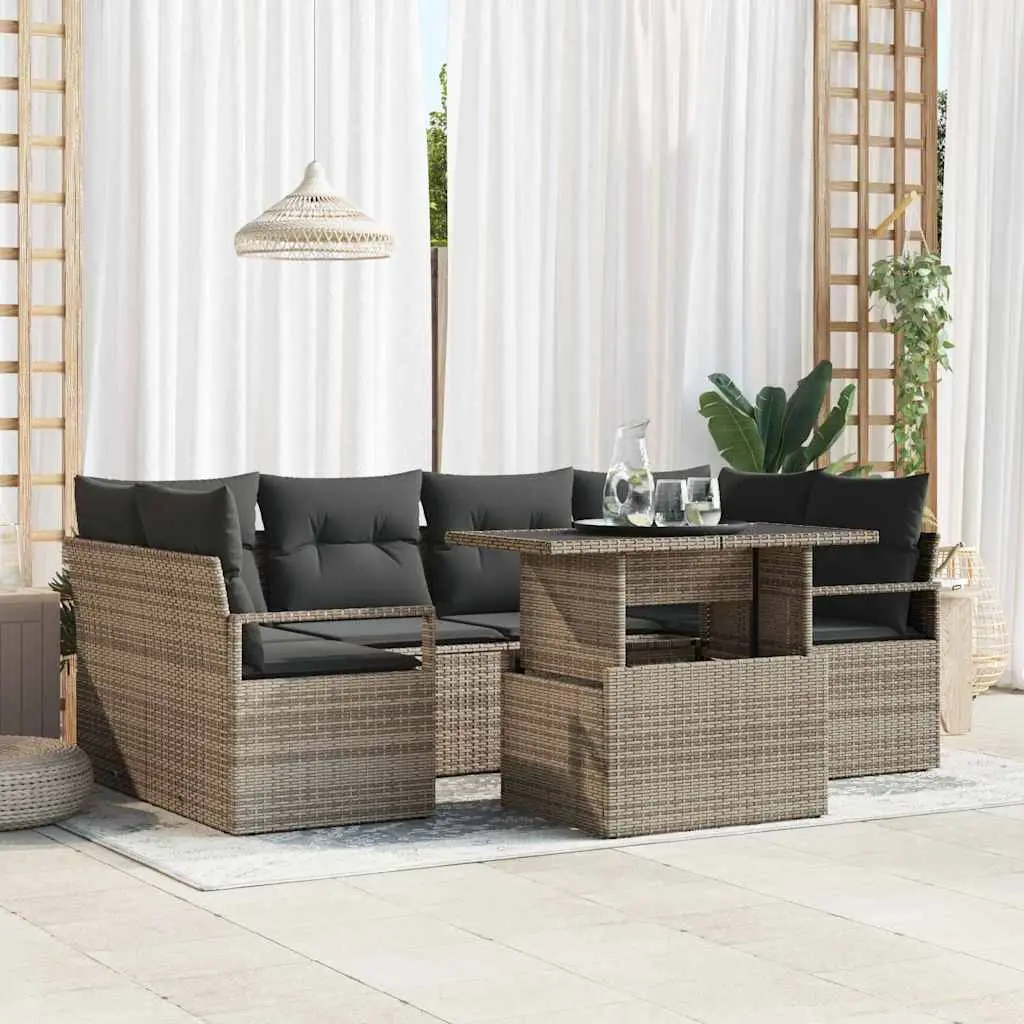 Ensemble de canapé de jardin avec stockage 7 pcs Gris polyrotin vidaXL 3348755