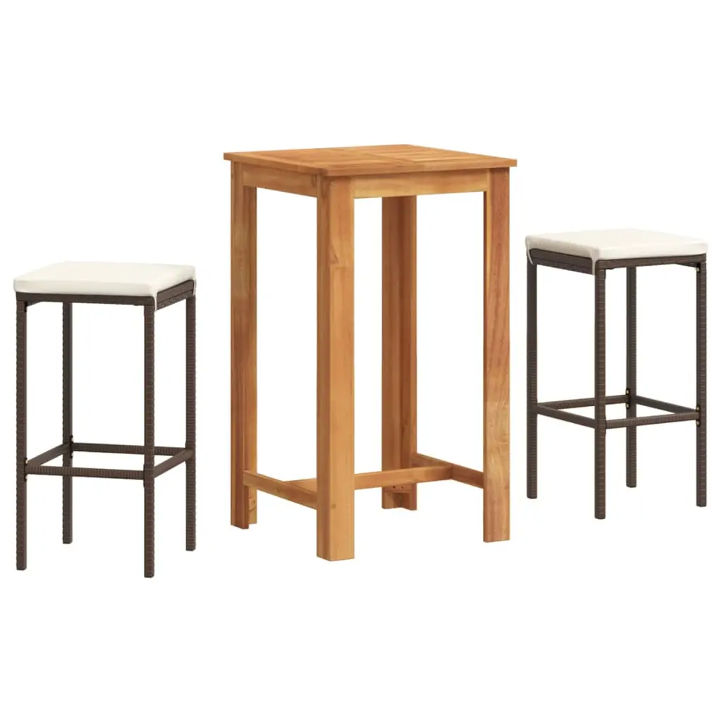 Ensemble de 3 pcs bar de jardin – Mobilier d’extérieur – Mobilier de jardin marron bois massif acacia rotin-JU2219