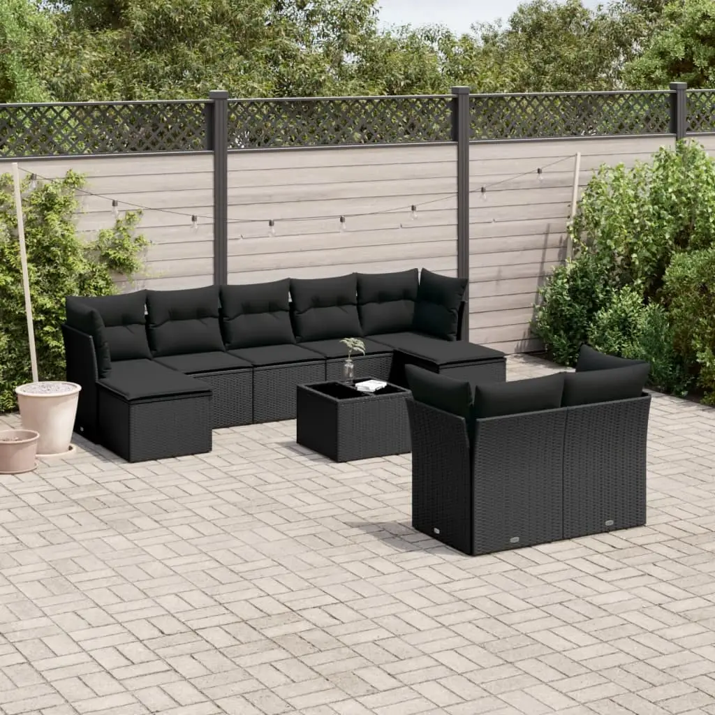 Ensemble de jardin 7 places résine tressée avec table et rangement sous assise Noir – ComfortXL Outdoor Living
