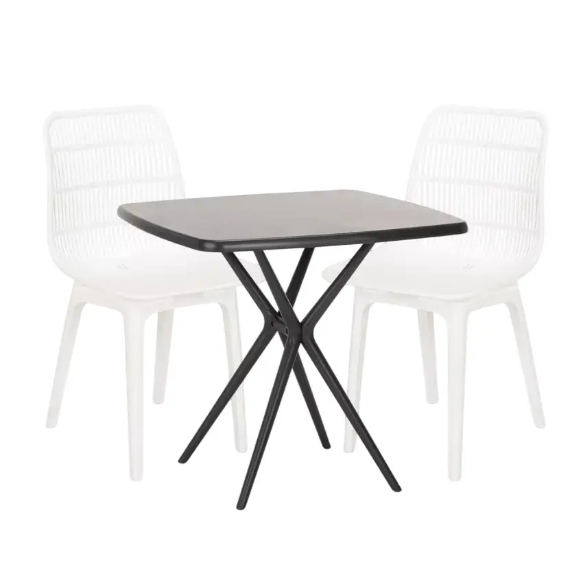 Ensemble de 2 chaises en polypropylène et 1 table 70×70 cm Atlantide+|Blanc