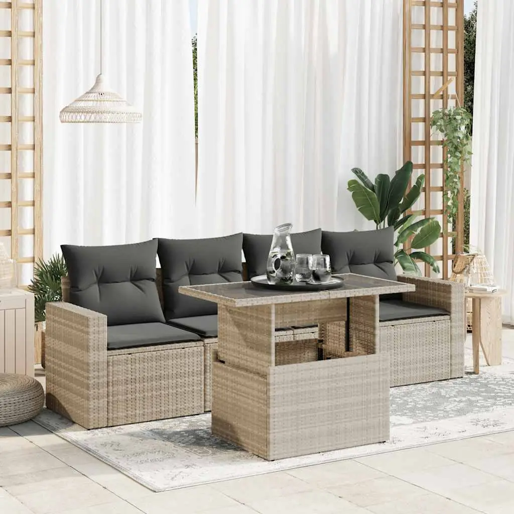 Ensemble de balcon 5 pcs résine tressée avec table ajustable et rangement Gris Clair – ComfortXL Outdoor Living