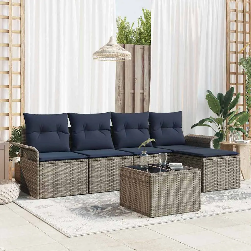 Ensemble de canapé de jardin avec stockage 6 pcs Gris polyrotin vidaXL 3354004