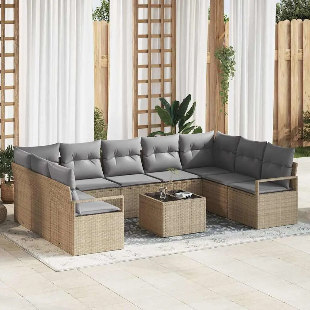 Ensemble de Canapés avec coussin 10 pcs Beige polyrotin vidaXL 3346550