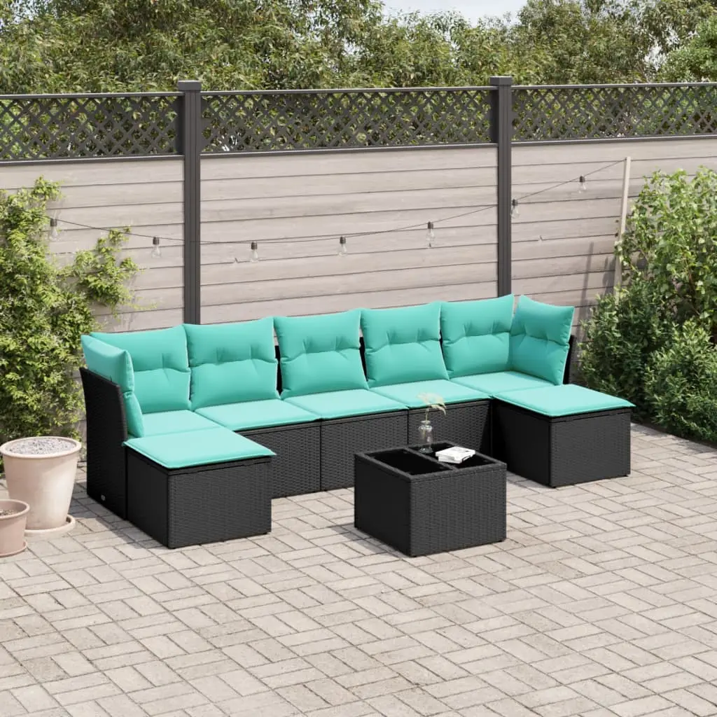 Ensemble de jardin 8 places design modulable en résine tressée avec table basse pour terrasse Noir et Bleu – ComfortXL Outdoor Living