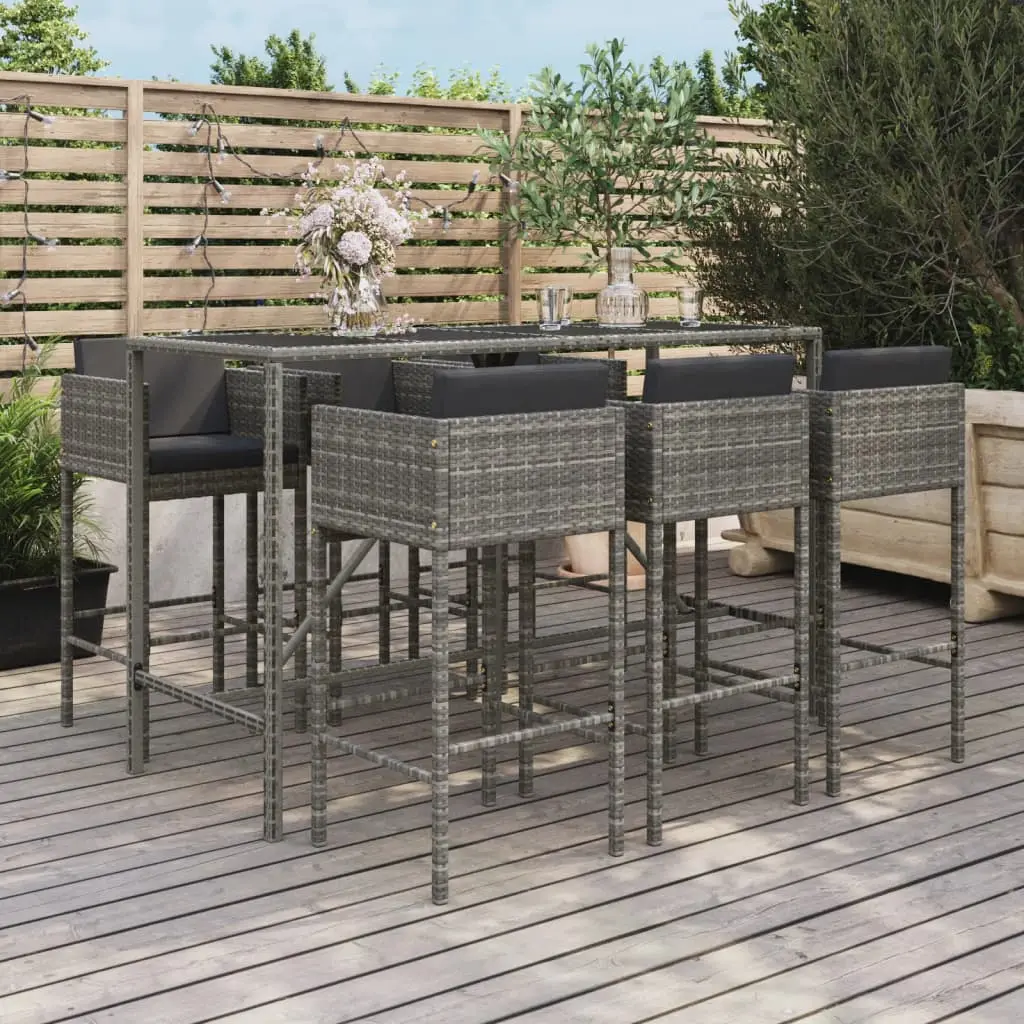 Ensemble de bar de jardin 7 pcs avec coussins gris poly rotin vidaXL 3200653