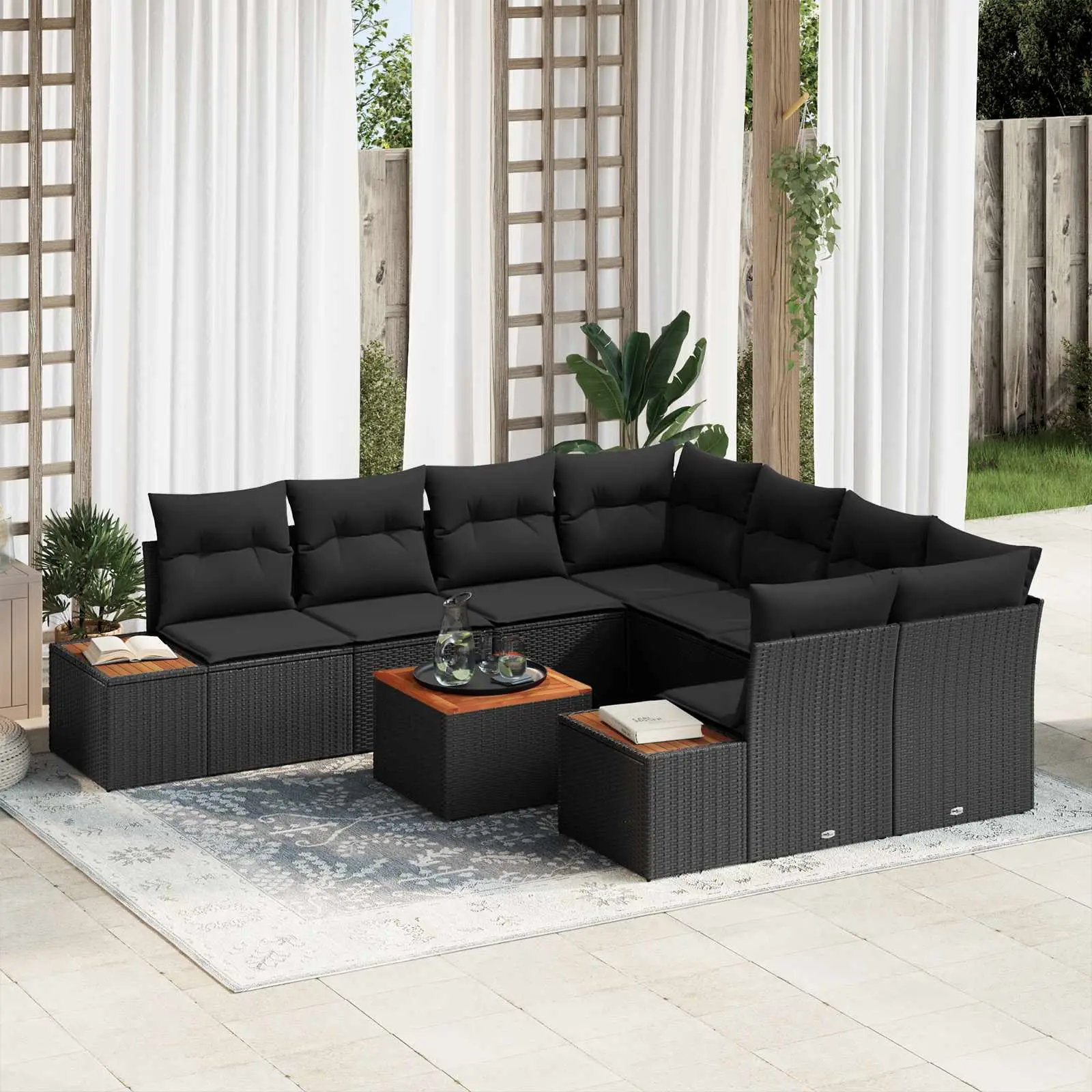 Ensemble de canapé de jardin avec coussin 9 pcs Noir Poly rotin vidaXL 3356723