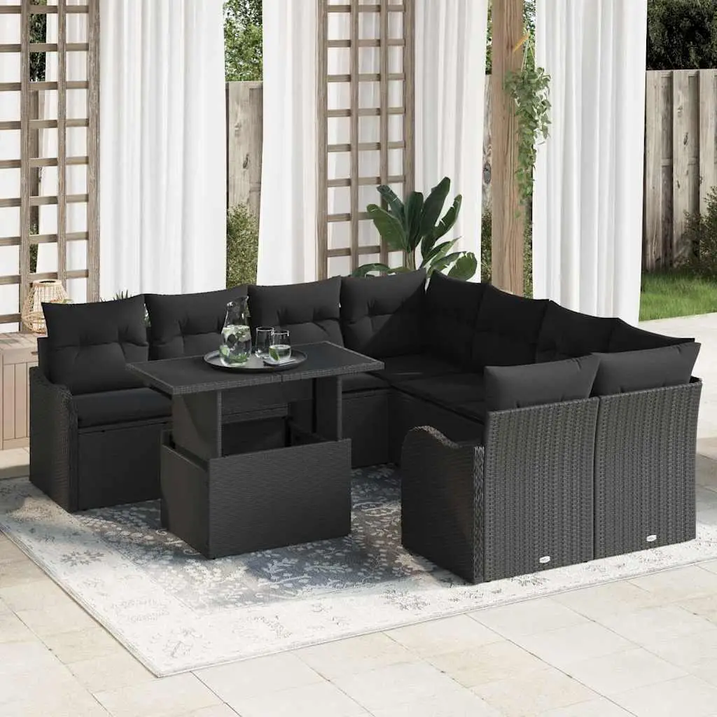 Ensemble Canapé Extérieur 9 Pièces Noir Polyrotin – Mobilier Modulaire Robuste pour Grands Espaces – ComfortXL Outdoor Living