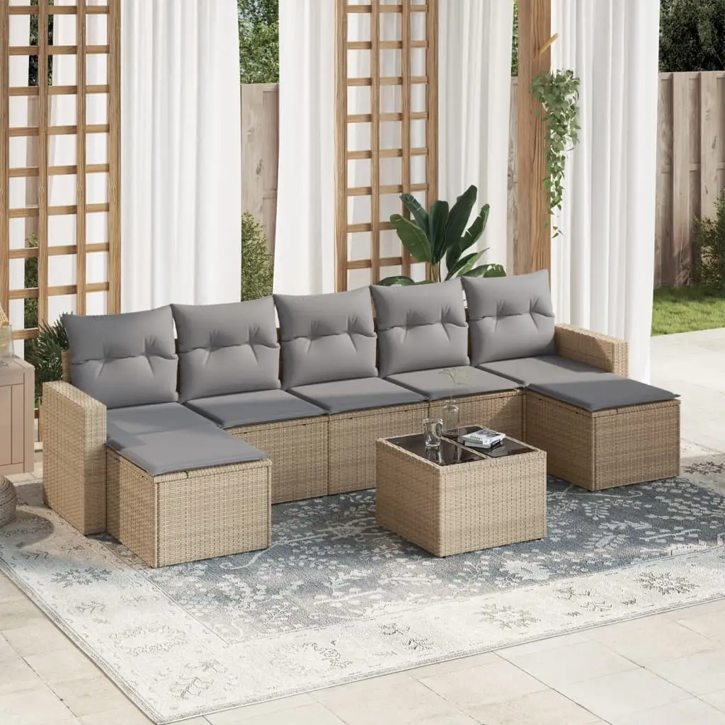 Ensemble de jardin modulable 8 pièces poly rotin facile d’entretien pour terrasse Beige – ComfortXL Outdoor Living