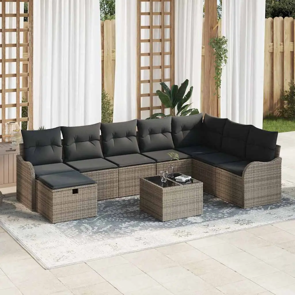 Ensemble de Canapés avec coussin 9 pcs Gris polyrotin vidaXL 3359038