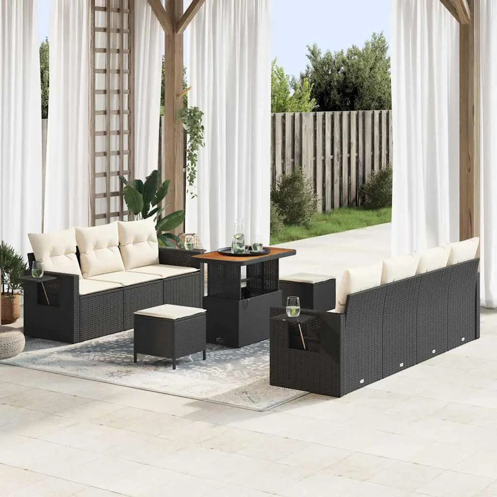 Ensemble Canapé Modulable Résine Tressée 10 Pièces Table Rectangulaire Rangement Noir – ComfortXL Outdoor Living