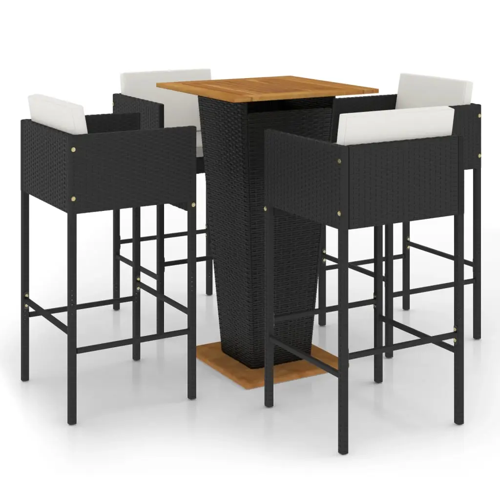 Ensemble de 5 pcs bar de jardin – Mobilier d’extérieur – Mobilier de jardin et coussins Résine tressée Noir-JU2038