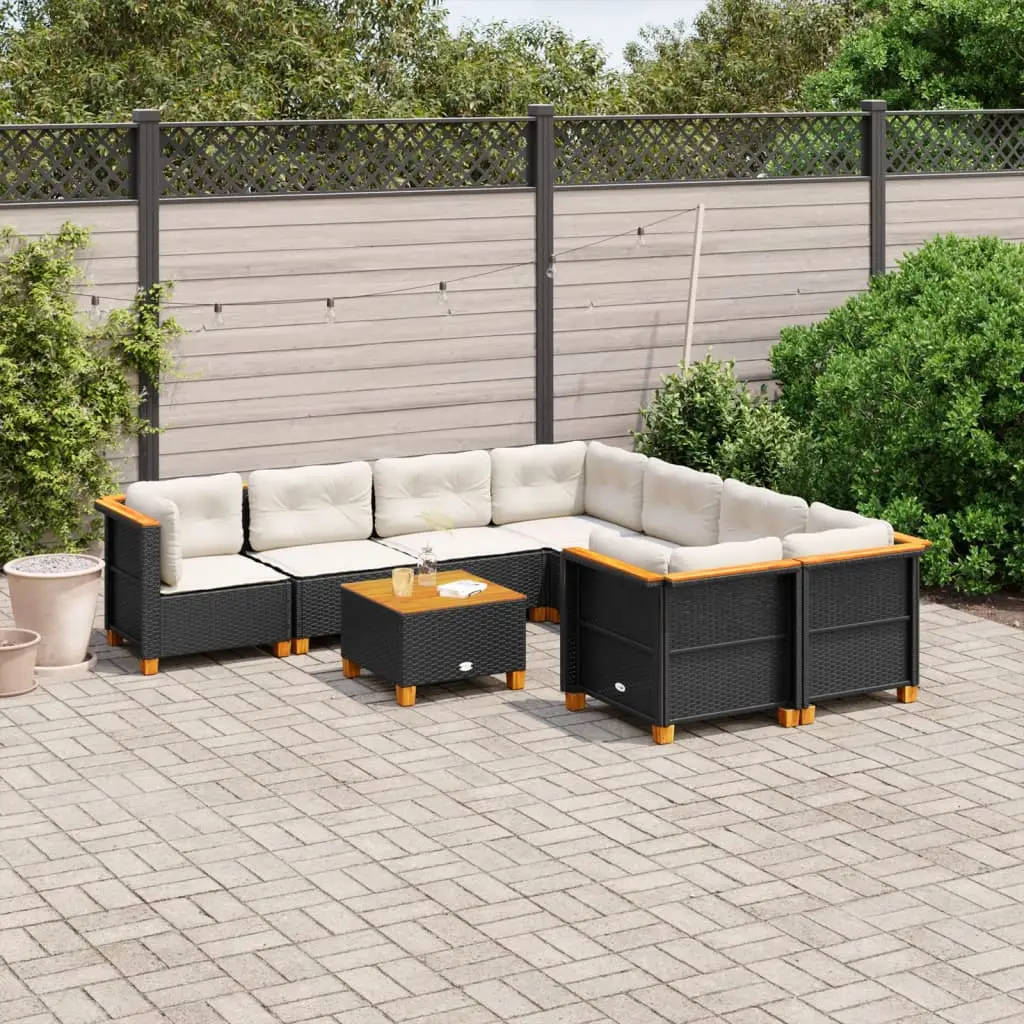 Ensemble canapé de jardin 9 places en résine tressée et bois d’acacia noir – ComfortXL Outdoor Living