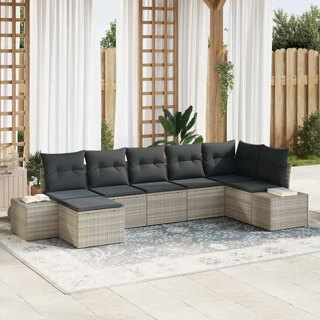 Ensemble de jardin 7 pcs avec coussins et table en poly rotin Gris clair – ComfortXL Outdoor Living