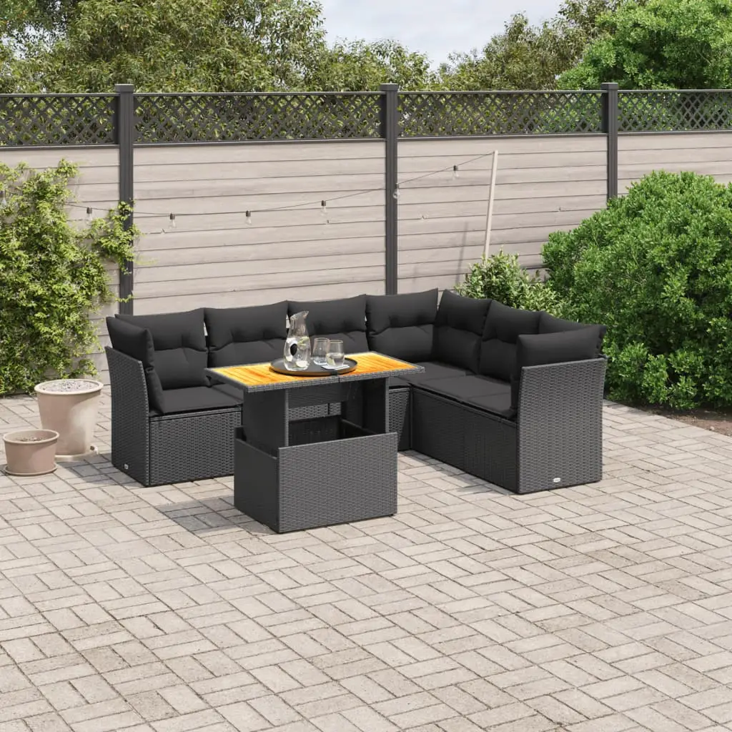Ensemble de jardin 7 personnes en résine tressée avec table modulable pour extérieur noir – ComfortXL Outdoor Living